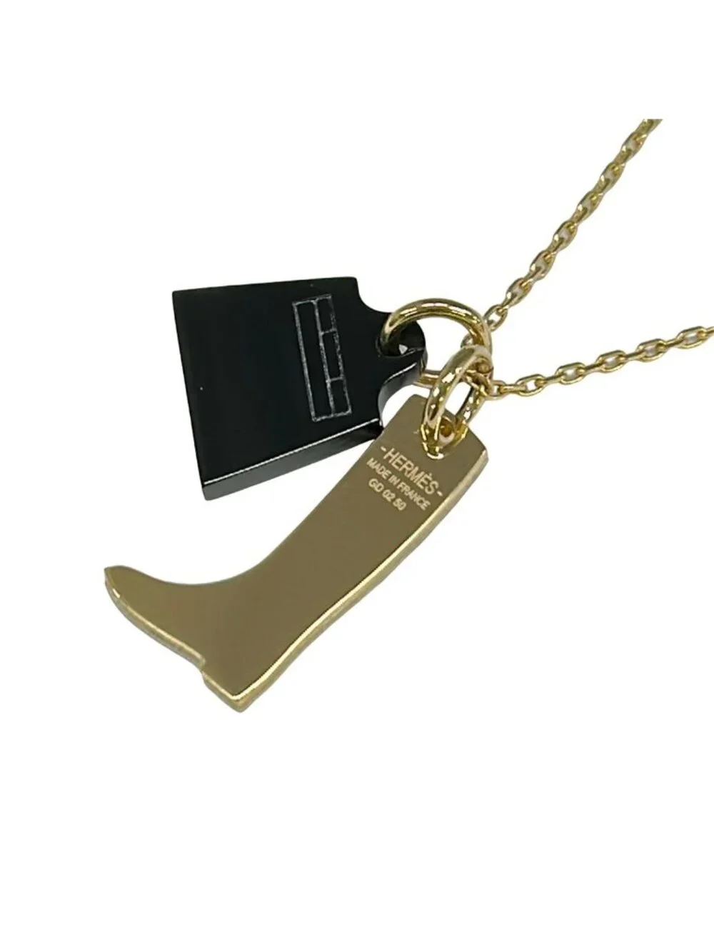 Hermes Necklace Amulette Maroquinier Gold Black